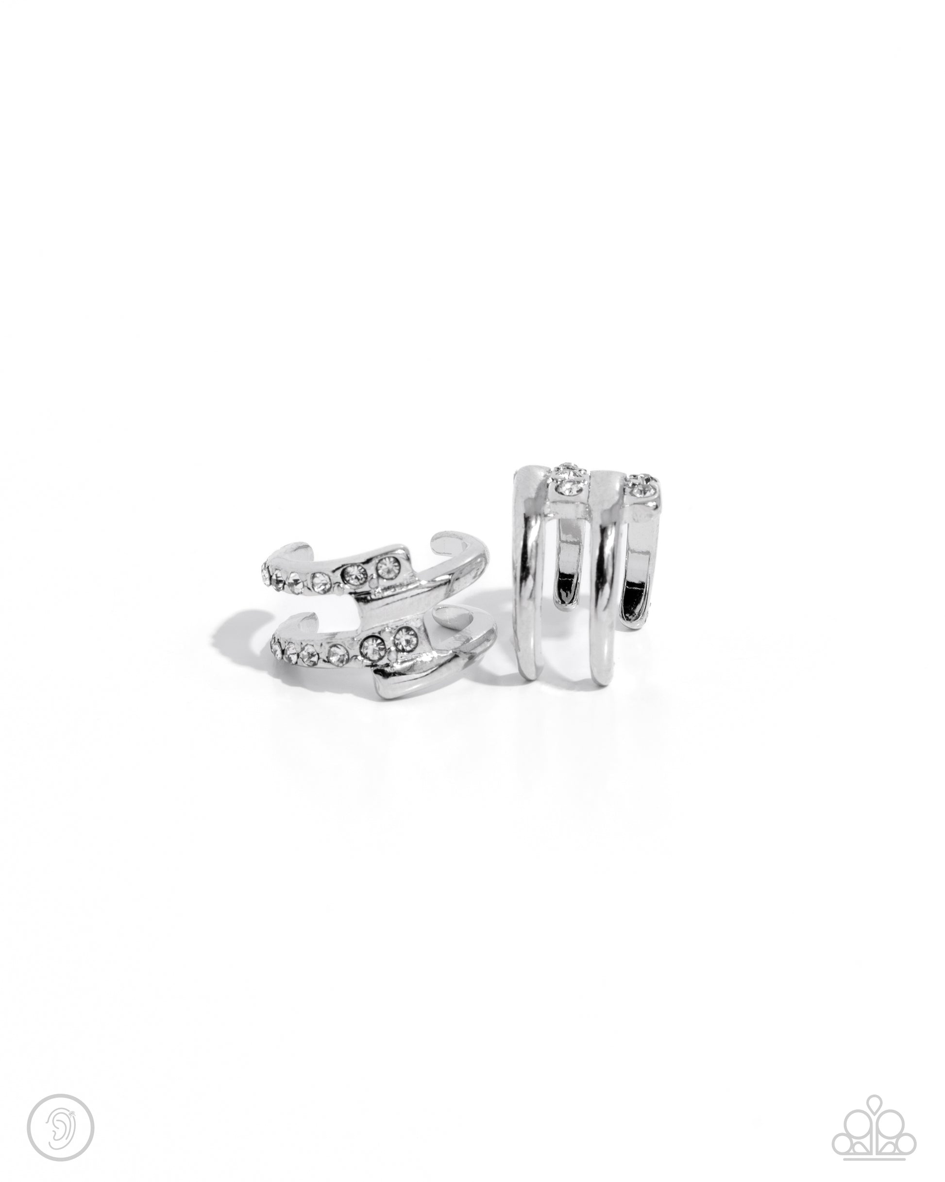 Glittery Glow Up White Earring Cuff - Paparazzi - Dare2bdazzlin N Jewelry