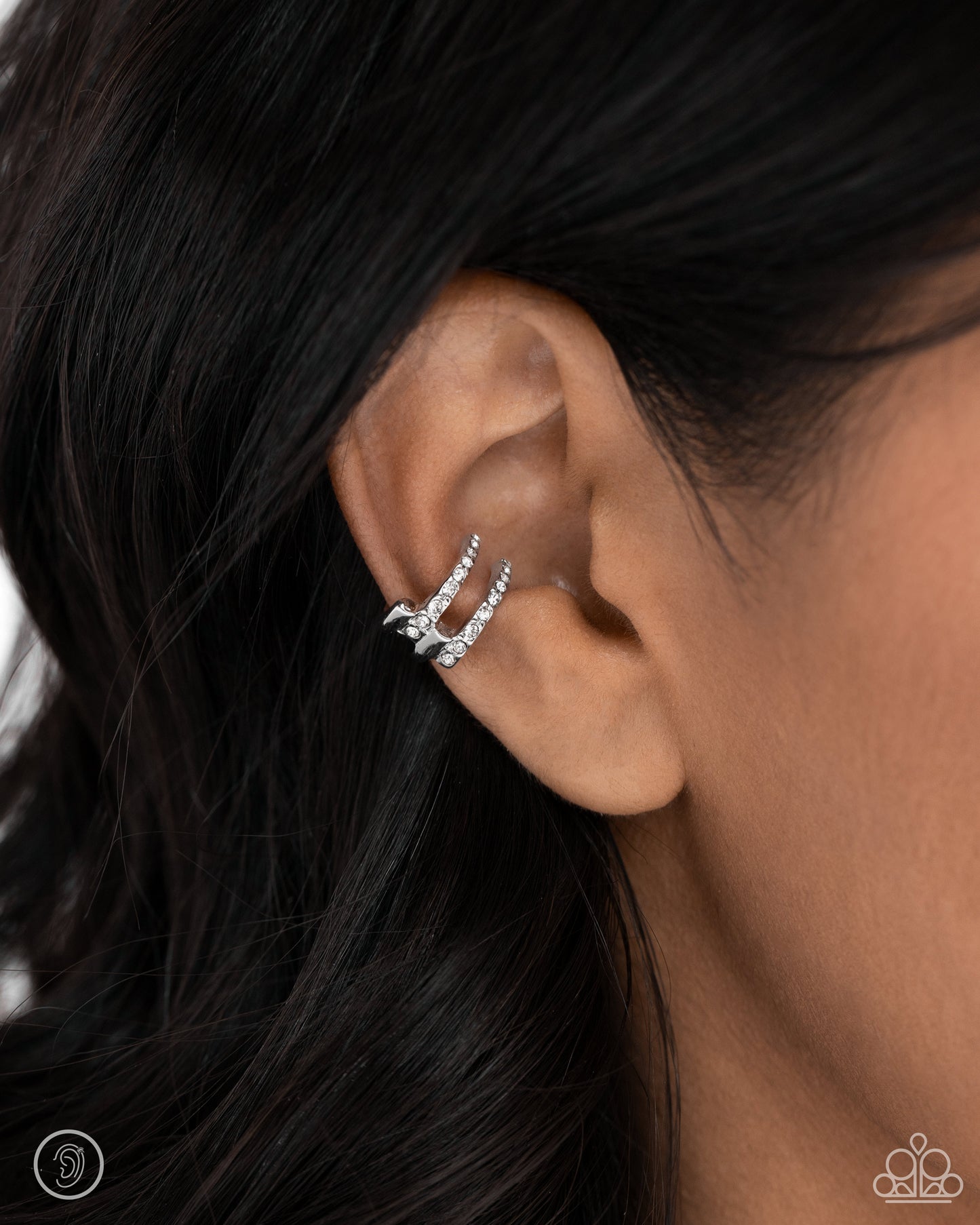 Glittery Glow Up White Earring Cuff - Paparazzi - Dare2bdazzlin N Jewelry