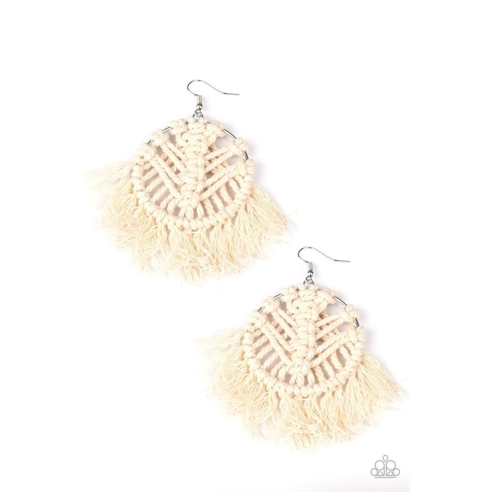 All About MACRAME White Earring - Paparazzi - Dare2bdazzlin N Jewelry