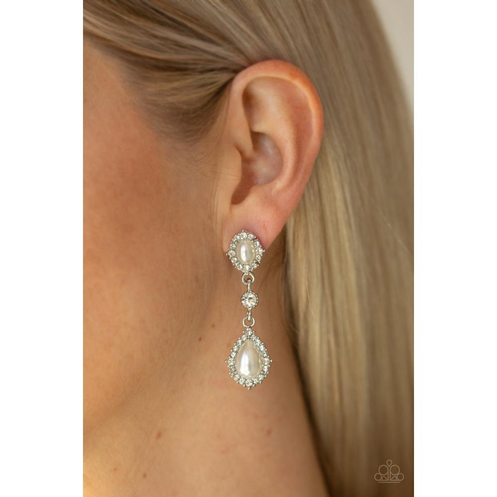 All-GLOWING - White Earrings - Paparazzi - Dare2bdazzlin N Jewelry