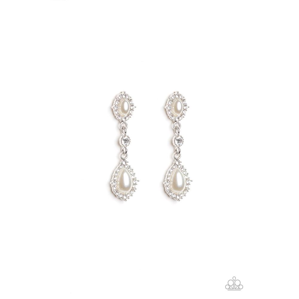 All-GLOWING - White Earrings - Paparazzi