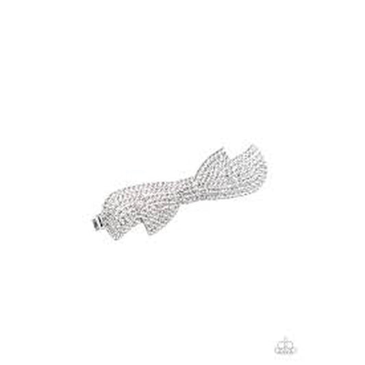 BOW Your Top Twinkle - White Hair Clip - Paparazzi - Dare2bdazzlin N Jewelry