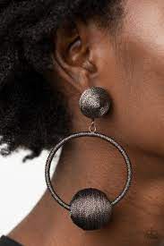 Social Sphere Black Post Earring - Paparazzi - Dare2bdazzlin N Jewelry