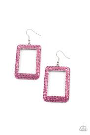 World FRAME-ous Pink Earring - Paparazzi - Dare2bdazzlin N Jewelry
