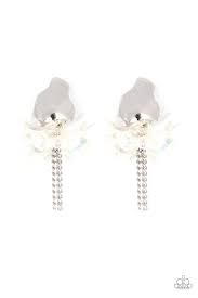 Harmonically Holographic White Post Earring - Paparazzi - Dare2bdazzlin N Jewelry