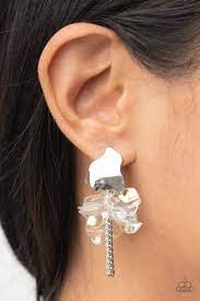 Harmonically Holographic White Post Earring - Paparazzi - Dare2bdazzlin N Jewelry