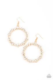 Glowing Reviews Gold Earring - Paparazzi - Dare2bdazzlin N Jewelry