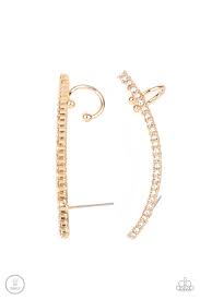 Sleekly Shimmering Gold Post Crawler Earring - Paparazzi - Dare2bdazzlin N Jewelry