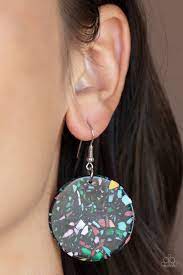 Tenaciously Terrazzo Black Earring - Paparazzi - Dare2bdazzlin N Jewelry