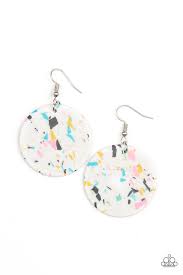 Tenaciously Terrazzo - White Earring - Paparazzi - Dare2bdazzlin N Jewelry