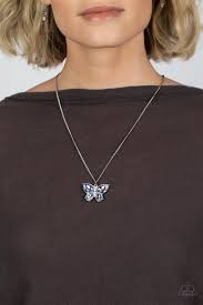 Free-Flying Flutter Blue Necklace - Paparazzi - Dare2bdazzlin N Jewelry