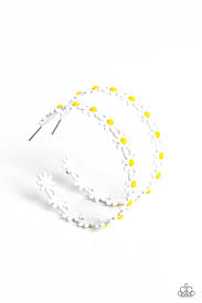 Daisy Disposition White Hoop Earring - Paparazzi - Dare2bdazzlin N Jewelry