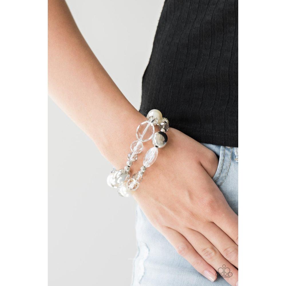 Downtown Dazzle White Bracelet - Paparazzi - Dare2bdazzlin N Jewelry
