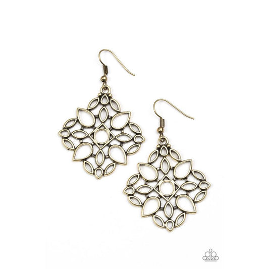 Elaborate Scheme Brass Earrings - Paparazzi - Dare2bdazzlin N Jewelry