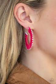 Everybody Conga! Pink Hoop Earring - Paparazzi - Dare2bdazzlin N Jewelry