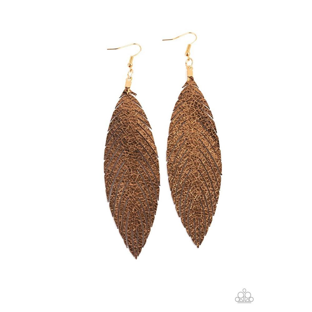 Feather Fantasy Gold Earring - Paparazzi - Dare2bdazzlin N Jewelry