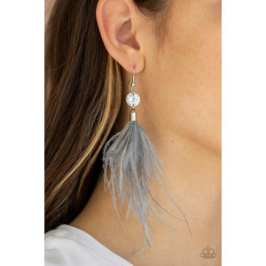 Feathered Flamboyance Silver Earring - Paparazzi - Dare2bdazzlin N Jewelry