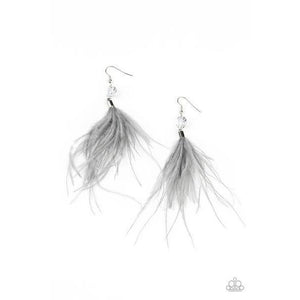 Feathered Flamboyance Silver Earring - Paparazzi - Dare2bdazzlin N Jewelry