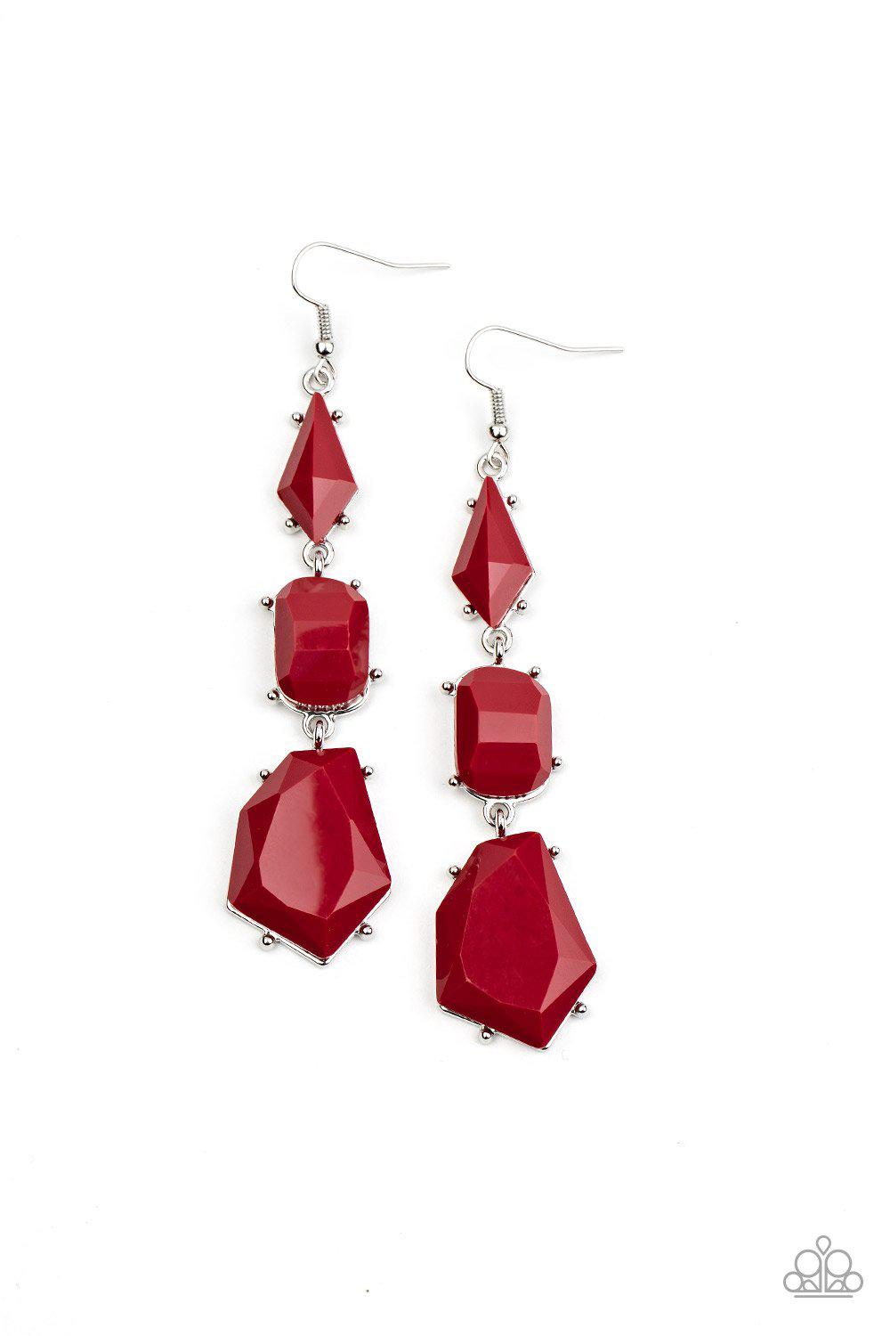 Geo Getaway Red Earring - Paparazzi - Dare2bdazzlin N Jewelry