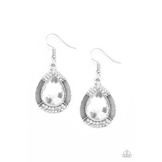 Grandmaster Shimmer White Earrings - Paparazzi - Dare2bdazzlin N Jewelry