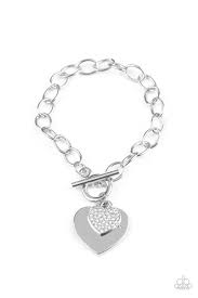 Heartbeat Bedazzle White Bracelet - Paparazzi - Dare2bdazzlin N Jewelry