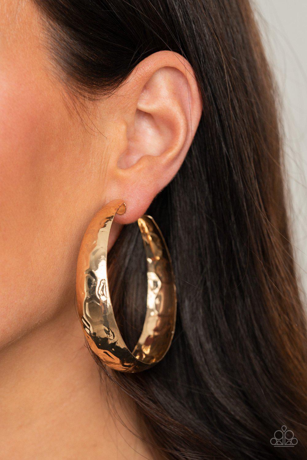 Hey, HAUTE-Shot - Gold Earring - Paparazzi - Dare2bdazzlin N Jewelry