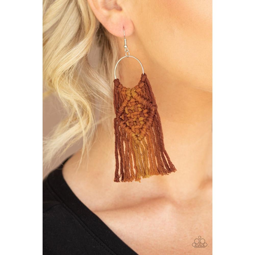 Macrame Rainbow Brown Earrings - Paparazzi - Dare2bdazzlin N Jewelry
