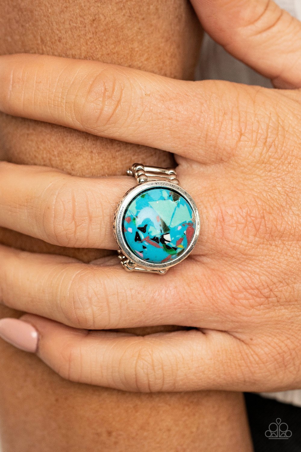 Marble Mosaic Blue Ring - Paparazzi - Dare2bdazzlin N Jewelry