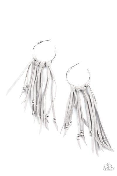 No Place Like HOMESPUN Silver Hoop Earring - Paparazzi - Dare2bdazzlin N Jewelry