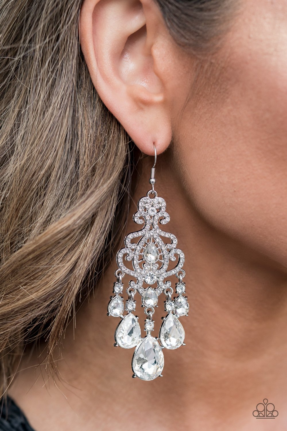 Queen Of All Things Sparkly - White Earring - Paparazzi - Dare2bdazzlin N Jewelry
