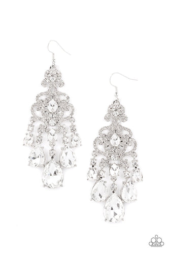 Queen Of All Things Sparkly - White Earring - Paparazzi - Dare2bdazzlin N Jewelry