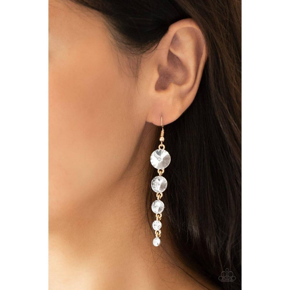 Raining Rhinestones Gold Earrings - Paparazzi - Dare2bdazzlin N Jewelry