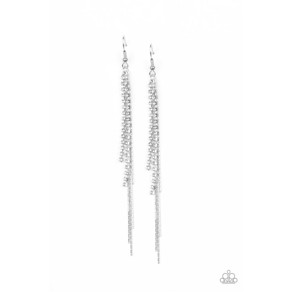 Reign Check White Earrings - Paparazzi - Dare2bdazzlin N Jewelry