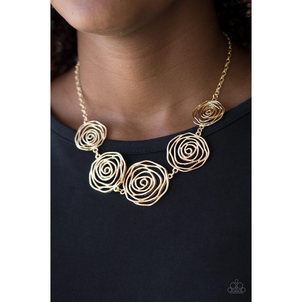 Rosy Rosette - Gold Necklace - Paparazzi - Dare2bdazzlin N Jewelry