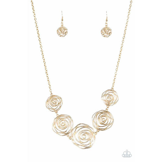 Rosy Rosette - Gold Necklace - Paparazzi - Dare2bdazzlin N Jewelry