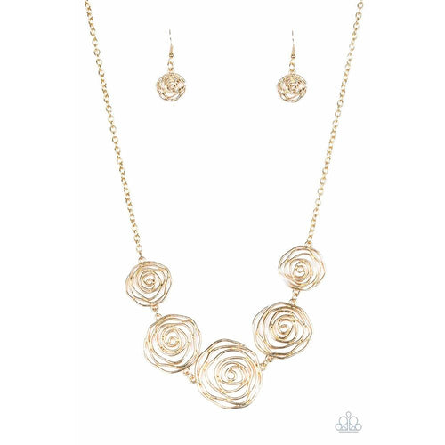 Rosy Rosette - Gold Necklace - Paparazzi - Dare2bdazzlin N Jewelry