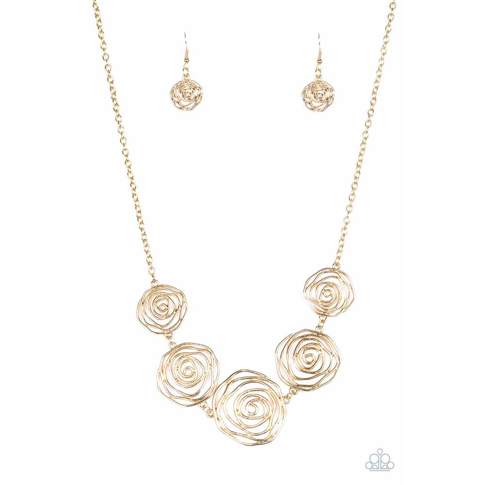 Rosy Rosette - Gold Necklace - Paparazzi - Dare2bdazzlin N Jewelry