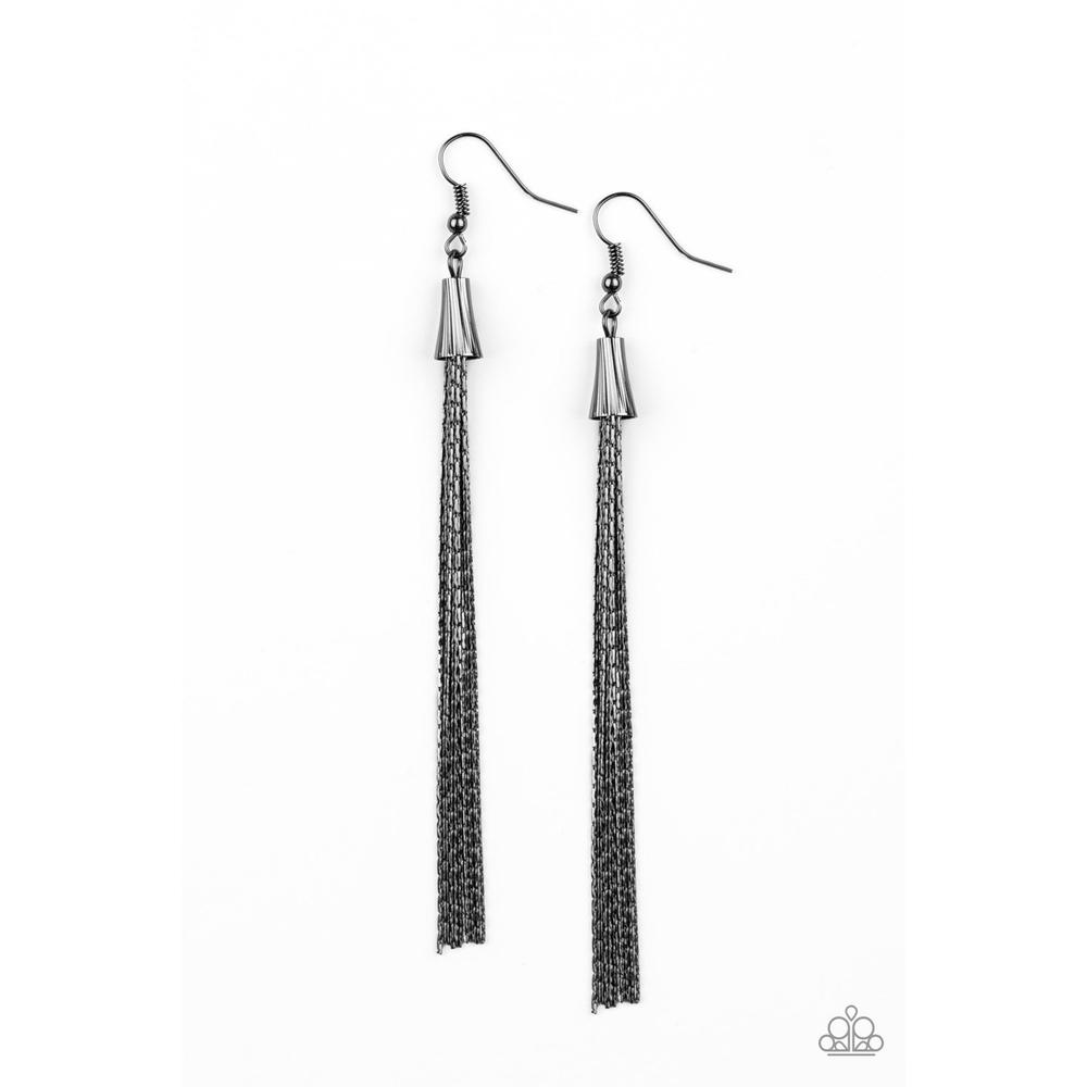 Shimmery Streamers - Black Earrings - Paparazzi - Dare2bdazzlin N Jewelry