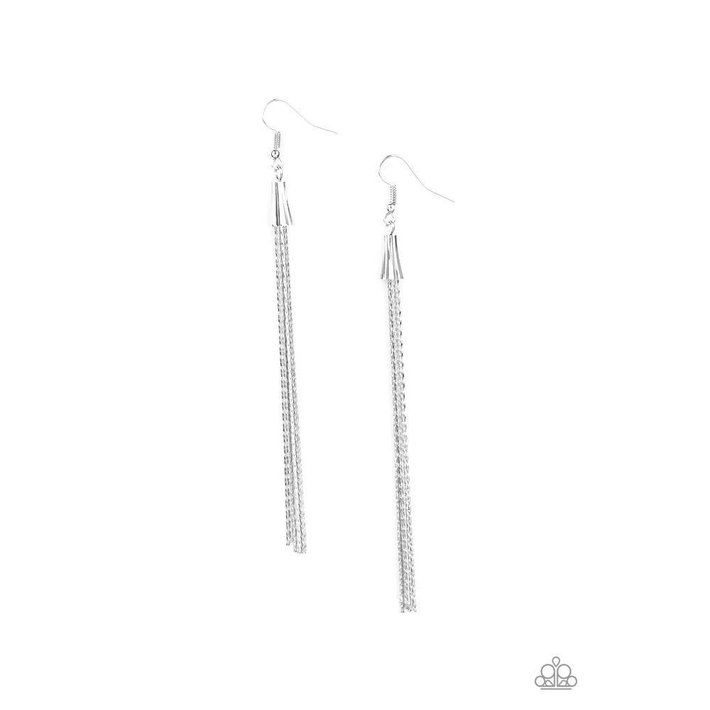 Shimmery Streamers - Silver Earring - Paparazzi - Dare2bdazzlin N Jewelry