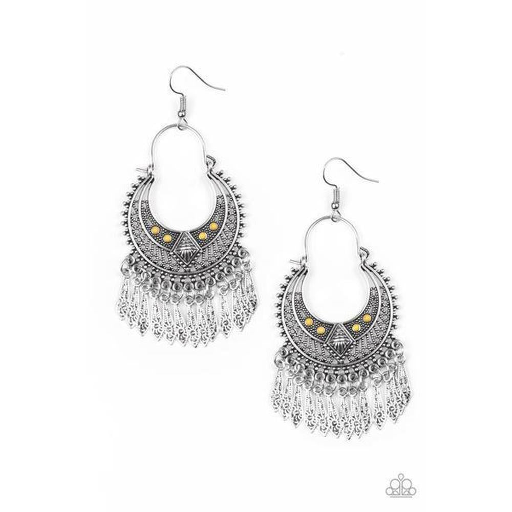 Silver/Yellow beads and Fringe Earrings - Paparazzi - Dare2bdazzlin N Jewelry