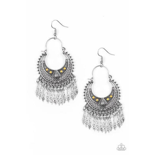 Silver/Yellow beads and Fringe Earrings - Paparazzi - Dare2bdazzlin N Jewelry