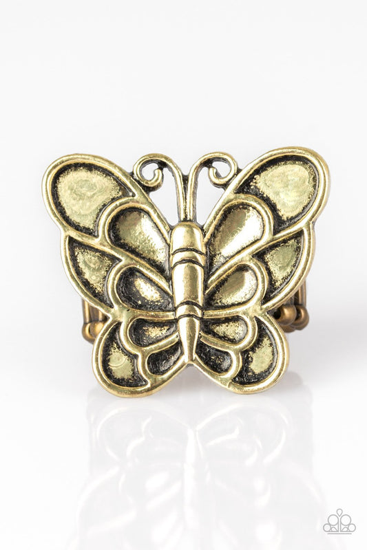 Sky High Butterfly - Brass Ring - Paparazzi - Dare2bdazzlin N Jewelry