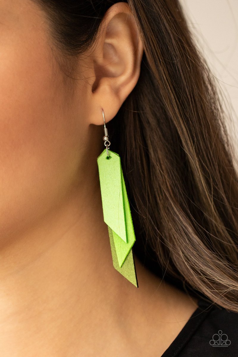 Suede Shade Green Earring - Paparazzi - Dare2bdazzlin N Jewelry