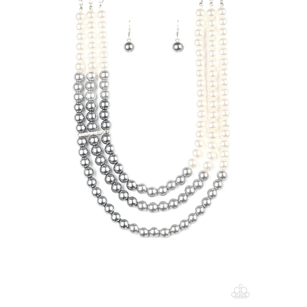 Times Square Starlet Silver/White Necklace - Paparazzi - Dare2bdazzlin N Jewelry