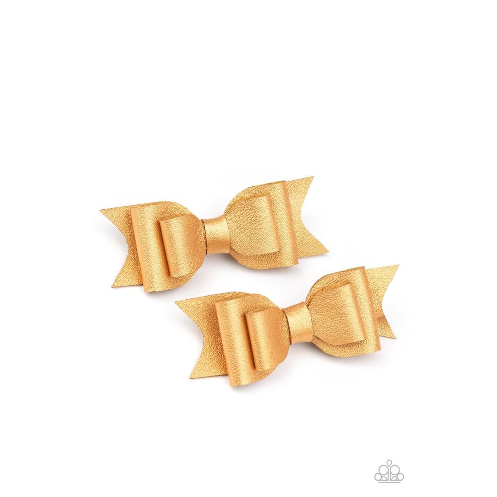 Totally BOWS My Mind! - Gold Hair Clip - Paparazzi - Dare2bdazzlin N Jewelry