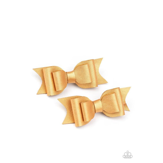 Totally BOWS My Mind! - Gold Hair Clip - Paparazzi - Dare2bdazzlin N Jewelry